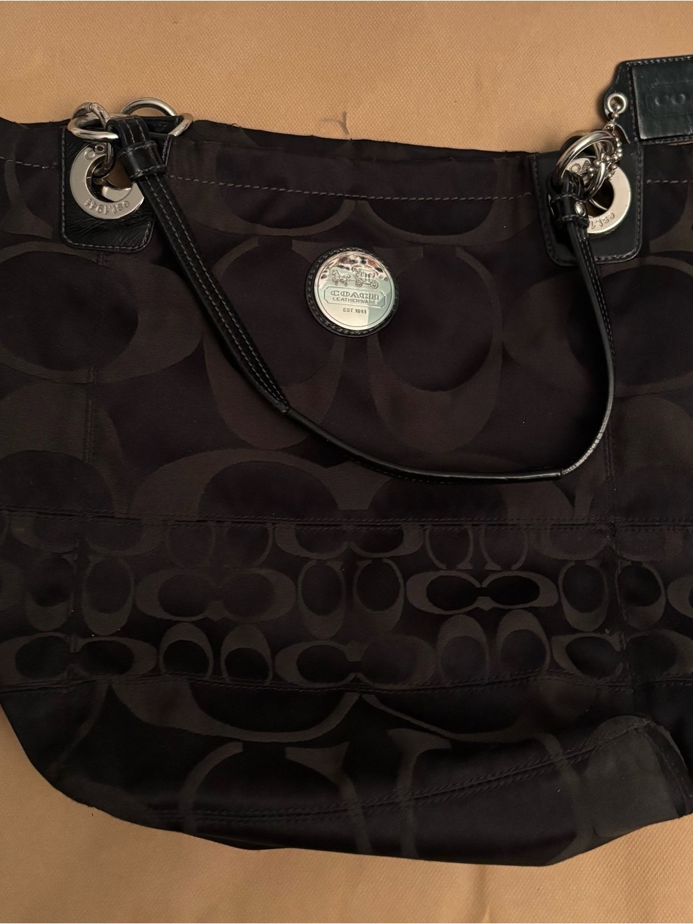 Coach Black Signature Canvas Tote with Silver Hardware